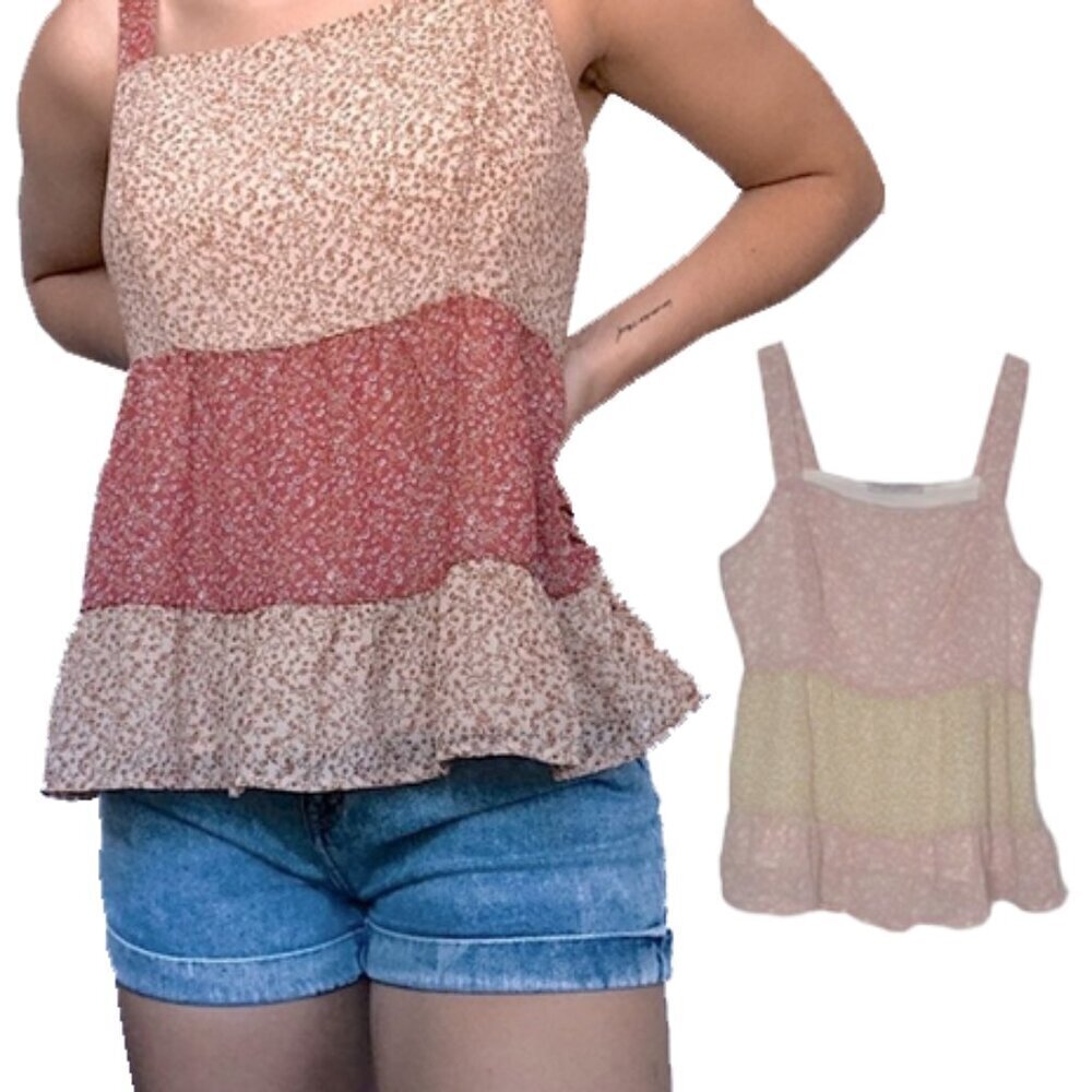 ❤️ 🆕 ANTHROPOLOGIE PAPER CRANE Floral Pink and Cream Women's Top Size XS
